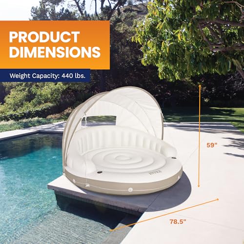 Image of INTEX 58292EP Canopy Island Inflatable Pool Float: Comfortable Lounge Surface - Built-in Cup Holders - Detachable Sunshade - 440lb Max Weight Capacity - 78.5 inch x 59 inch