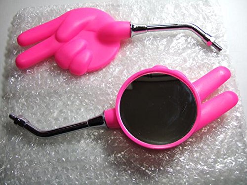 KJT バイクミラー バックミラー じゃんけん チョキ ピンク 左右セット 8mm 逆ネジ PINK-YA JANKEN-PINK-YA