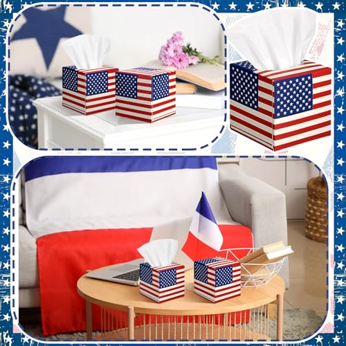 Image of Fourluoo 12 Pcs Patriotic Facial Tissues Cube Face Boxes 600 Sheets 3 Ply Red White Blue Square Tissue Bulk for Veterans Day Independence Car Bedroom Supply(American Flag)