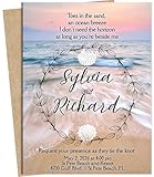 Seashell Custom Wedding Invitations Sandy Beach Invite Set of 15 Glossy Watercolor Cards With Kraft or White Envelopes