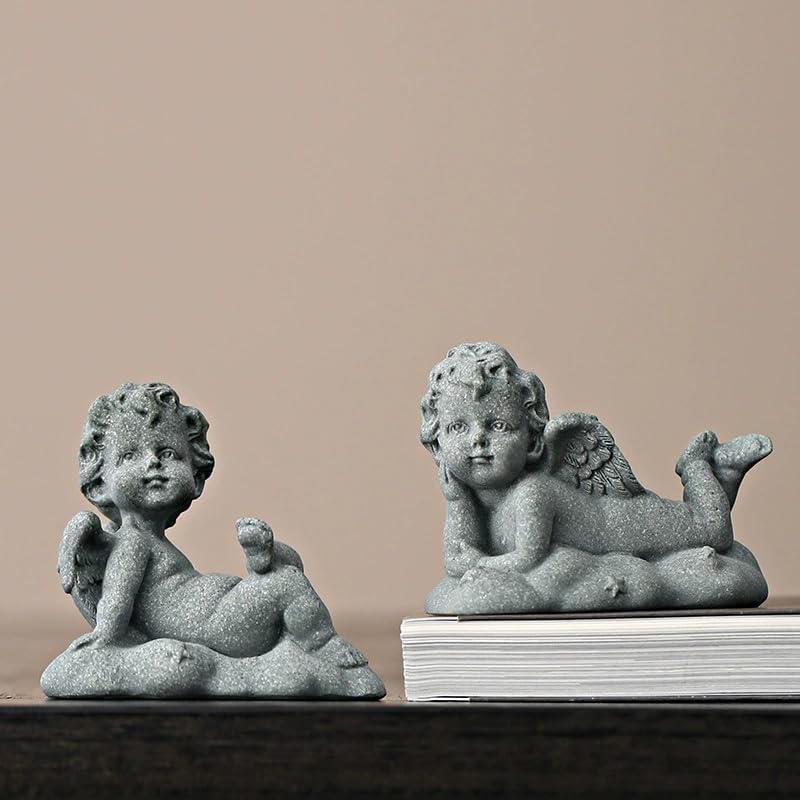 Miniatura 4 de livelyfish Estatua de ángel guardián, pequeña figura de querubín rezando, alas de arenisca, escultura de ángel para acuario, hogar, pecera,