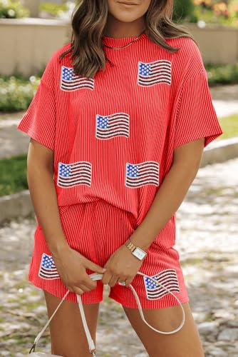 Image of Womens Pajama Sets 2 Piece Pjs Sleepwear Soft Comfy Short Sleeve Tops and Shorts Lounge Set Loungewear Outfit