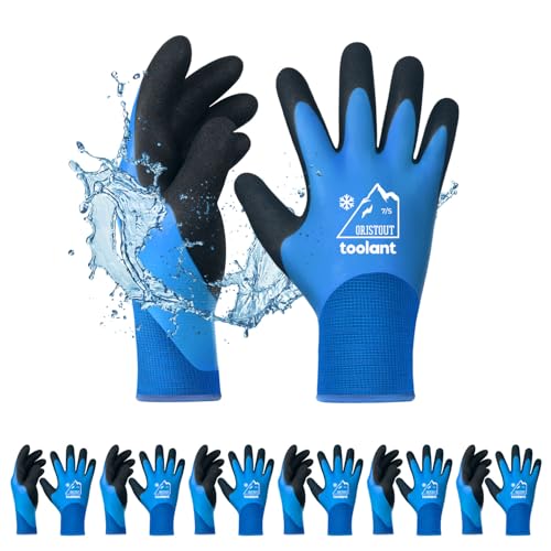 OriStout Winter Work Gloves for Men and Women, Touchscreen, Waterproof Gloves for Working in Freezer, Fishing and Gardening, Thermal Insulated, Super Grip, Blue, X-Large
