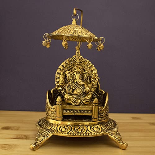 Image of Spillbox Traditional Oxidised Brass Sinhasan Mukali with Ganesha God Idol