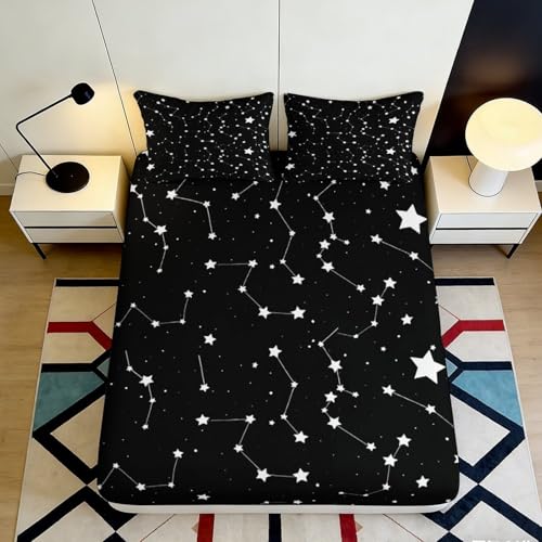 Drap housse microfibre constellation 140x200cm aux finitions soignées
