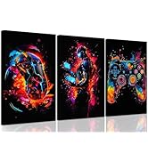 3Pcs Teenager Graffiti Gaming Canvas Wall Art Cool Game Wall Decor Pictures Colorful Mouse Gamepa...