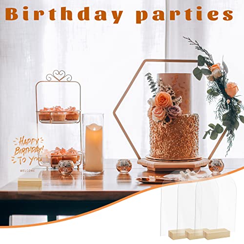 Image of Bercoor 10 Pack 5x7 Inch Blank Clear Arch Acrylic Sign with Wooden Stands, Arched Round Top Acrylic Sheet, DIY Acrylic Arch Table Numbers for DIY Name Card Gifts Event Party Sign Decoration