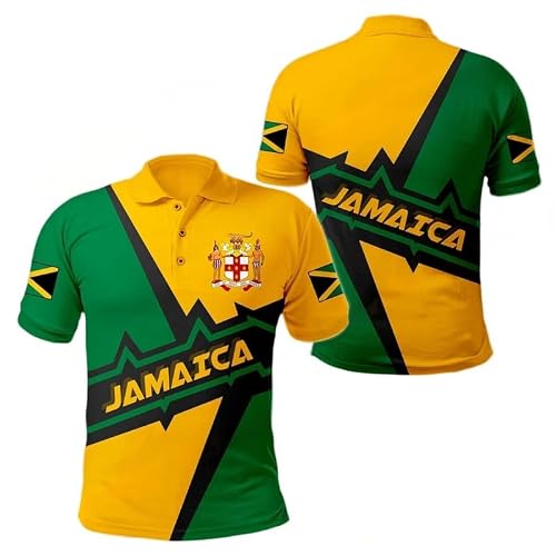 HuazomeeHZM Jamaica Flag Polo Shirt Summer Turn Down Collar Short Sleeve Polo Casual Plus Size Polo Shirts for Men