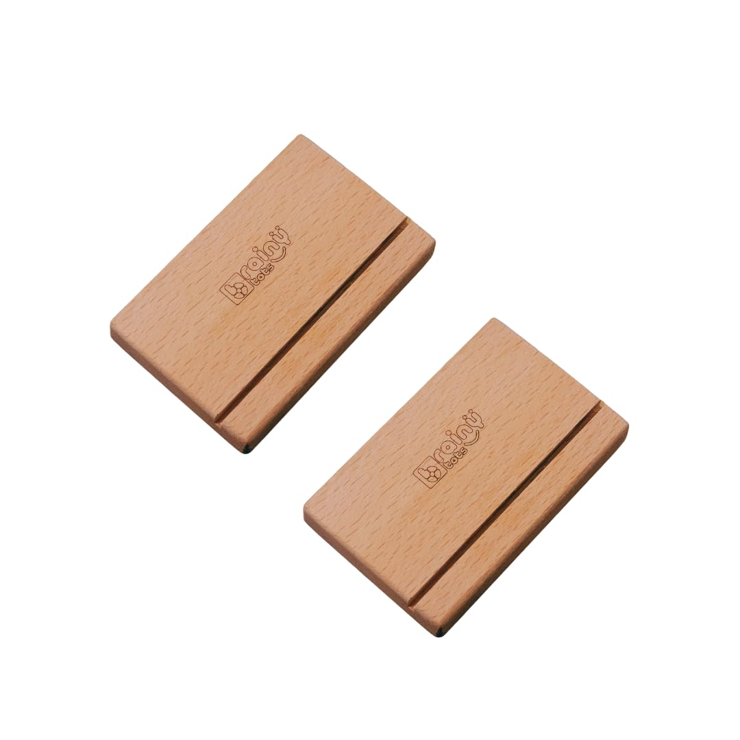 Brainytots Stable Flashcard Stands Set of 2 | Montessori Learning Tool | Enhances Visual & Cognitive Development | Anti-Topple Design | Easy-Swap Flashcard Holder | Natural Wood Display Multicolor