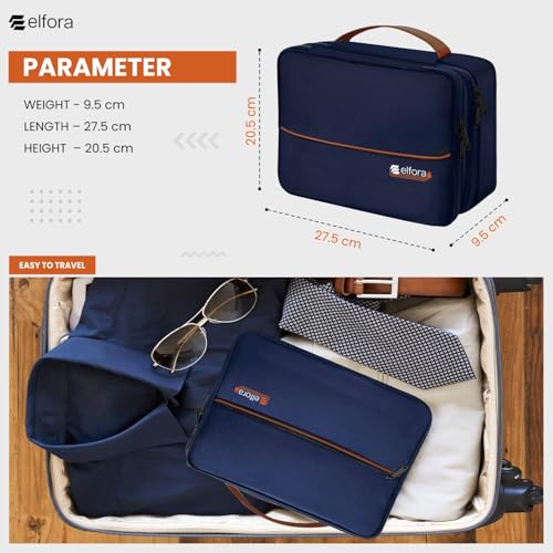 Image of Elfora Cable Organizer Case | Durable Double Compartment Travel Pouch for Charger, Phone, Power Bank, Tablet, Earphones & Hard Drive | Compact Tech Accessories Storage Bag with Mesh Pockets (Blue)