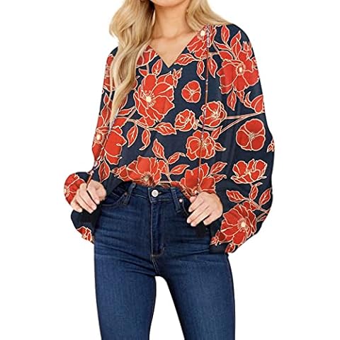 Viwedo Women Boho Tops V Neck Babydoll Tops Puff Long Sleeve Shirts Blouses Navy Blue Cover