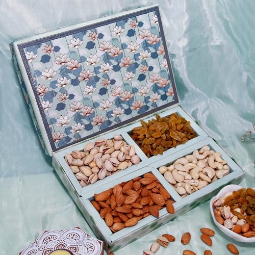 Image of Riwaz Prime Floral Diwali Dry Fruit Gift Box | Luxury Lotus Print Hamper with Almonds, Cashews, Raisins & Pistachios | Premium Festive & Corporate Gifting