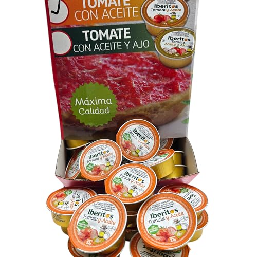 Tomate Natural Rallado con Aceite de Oliva Monodosis Iberitos - Expositor con 120 monodosis de 22 gramos - Tomate Natural Rallado con Aceite de Oliva - Especial Hosteleria - Totalmente Natural