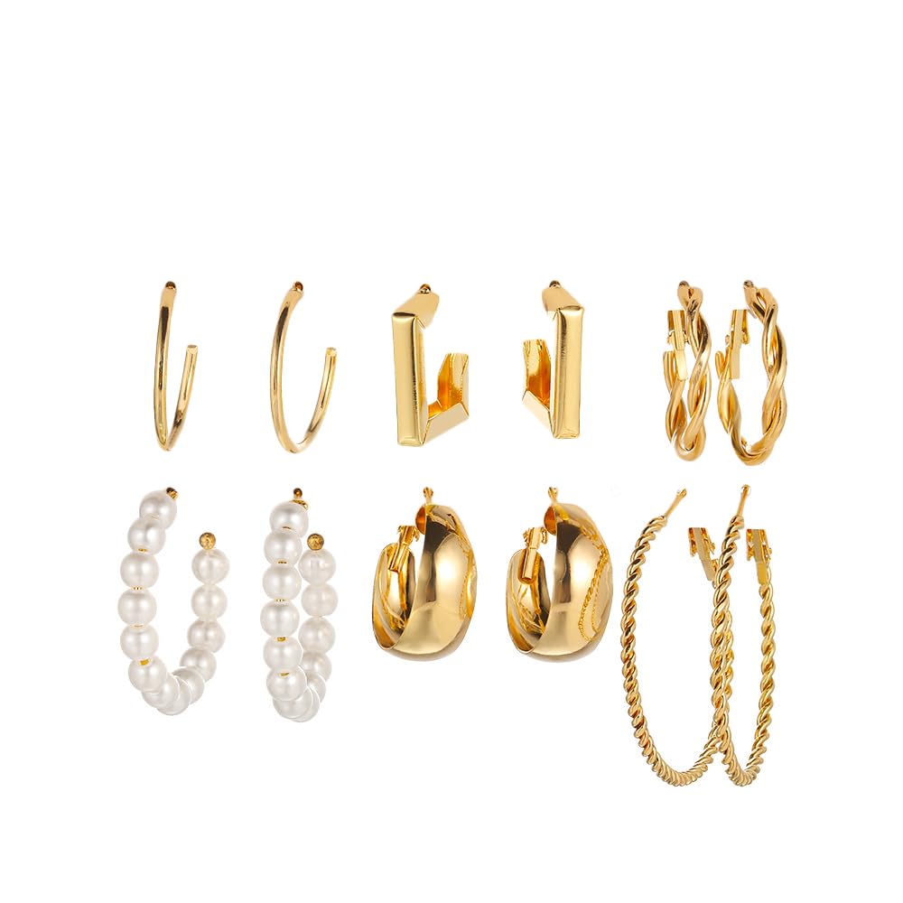 18 pairs Combo Celebrity Inspired Trendy Latest Stylish Gold Plated Crystal Pearl Hoop and Butterfly Drop Earrings for Women and Girls