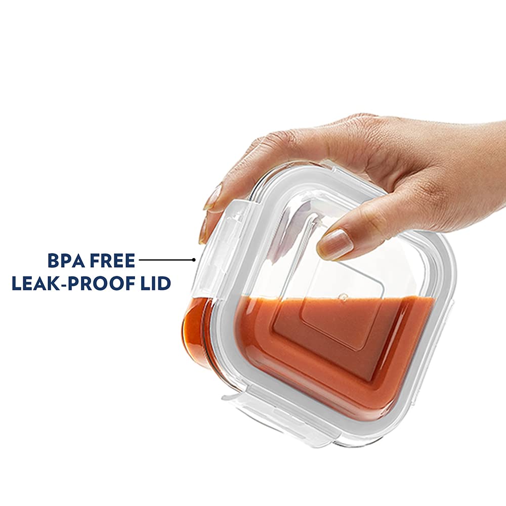 Borosil Elite Daisy Lunchbox with Bag | 4pc (320ml x 2 Square + 240ml x 2 Round) Container Set | Made in India Borosilicate Glass | Microwave & Dishwasher Safe Tiffin for Office, School - Image 4 thumbnail
