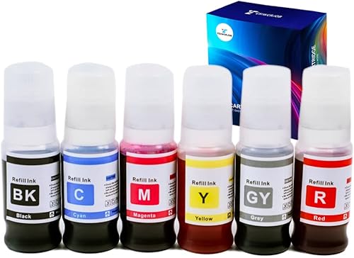 GI23 - Botellas de tinta de repuesto para Canon GI-23 botella de tinta GI 23 con impresora PIXMA G620 G520 (negro, cian, magenta, amarillo, gris,