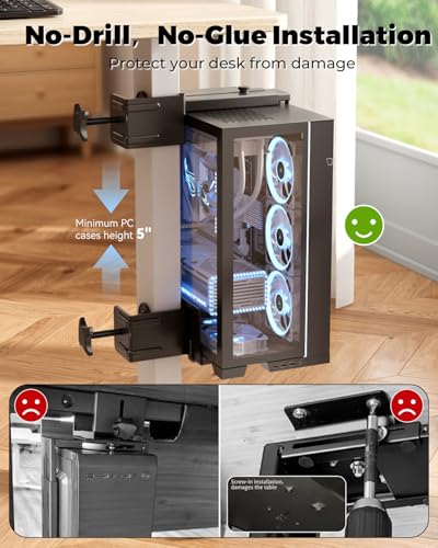 Image of JOY worker Under Desk PC Mount for Standing Desk, Clamp-On Leg CPU Holder