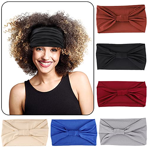 BEoffer Headbands for Women 6 Pack Soft Wide Turban Twist Knitted Elastic Hairband for Women Lady Yoga Sport Workout Running Nonslip Large Headband African Solid Color Head Wrap Headwrap 6 Colors