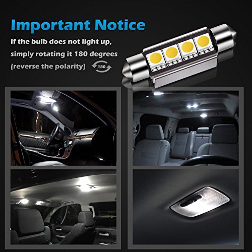 Partsam 42mm Festoon LED Light Bulbs Error Free LED Interior Lights Dome Lights Bulbs 211-2 578 569 Festoon LED Bulb - White (6 Pcs)