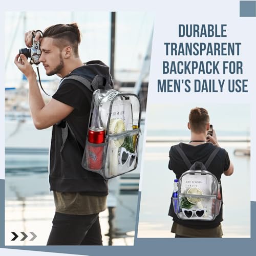 Image of Sweetude 6 Pcs Clear Backpack bulk 11.4 x 9.5 x 5.1 Inch Bag Stadium Approved Plastic Transparent Backpack with 2 Water Holders (Gray)