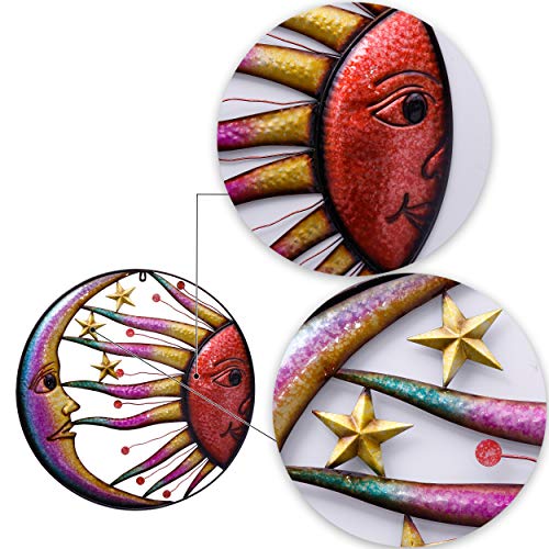 Teresa's Collections 22 Inch Large Metal Wall Art With Sun Moon Stars For Garden Outdoor Decor, Vivid Sun Face Celestial Hanging Wall Sculptures For Indoor Outside Patio Lawn Yard Home Decoration #TOP3