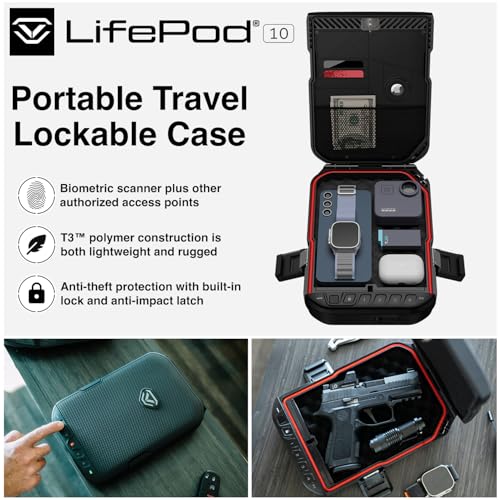 VAULTEK LifePod Secure Waterproof Travel Case Rugged Electronic Lock Box Travel Organizer Portable Handgun Case with Backlit Keypad (Covert Black) (Biometric)