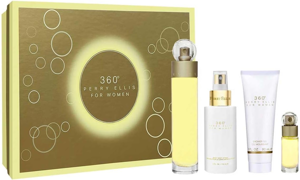 360 Women 3.4oz EDT Spray, 4oz Body Mist Spray, 3oz Shower Gel, 0.25oz EDT Spray 4 Pc Gift Set