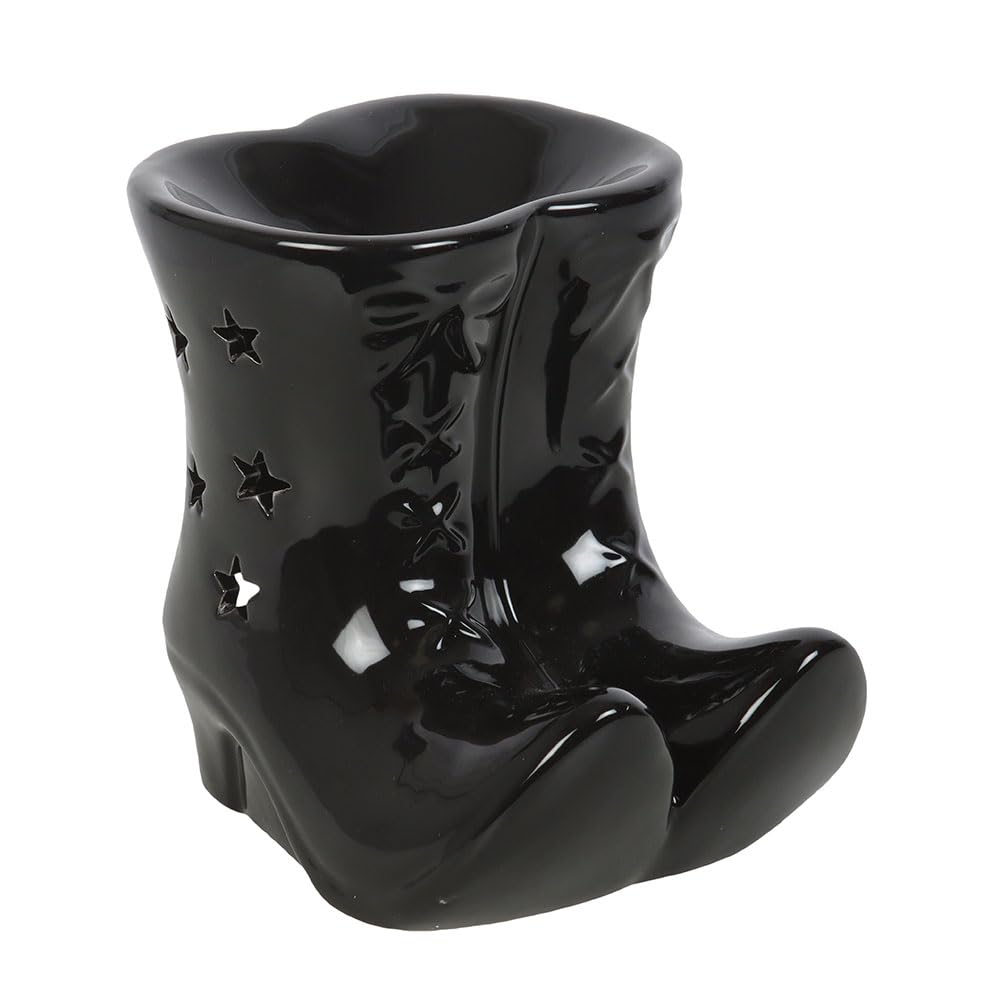 Something Different Wholesale Black Witch Boots Oil Burner | Ceramic Star Cut-Out Design | Tealight Holder | Gothic Home Fragrance Spellcaster Decor