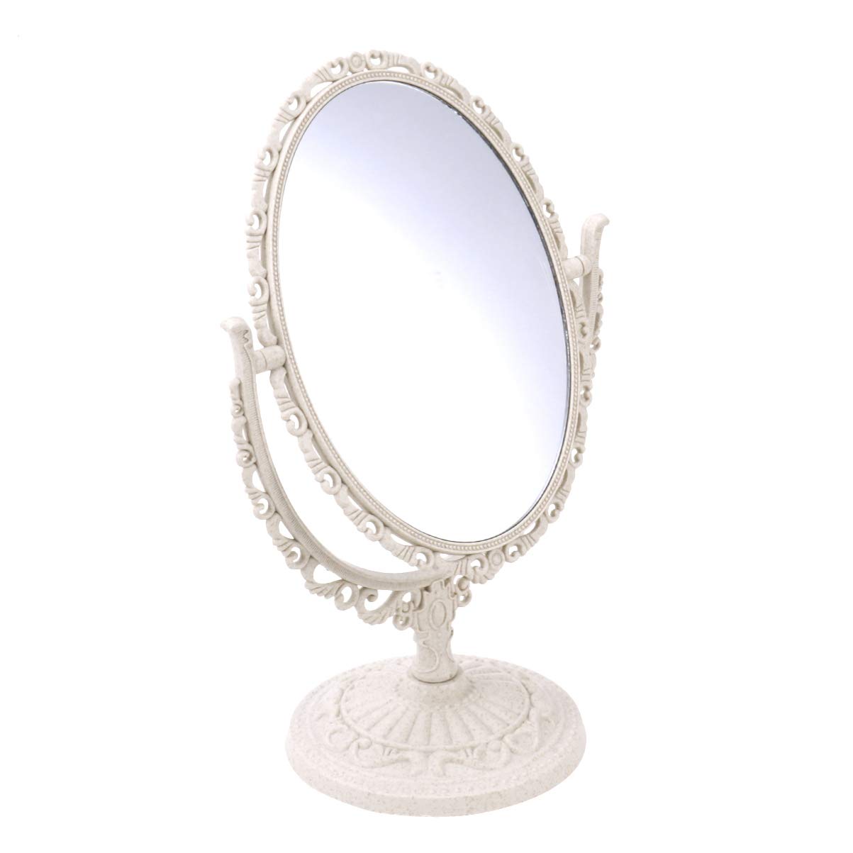 Minkissy Vintage Makeup Mirror, Tabletop Vanity Mirror with Stand, Double Sided Cosmetic Mirror with 360 Degree Rotation for Bedroom Bathroom (Beige)