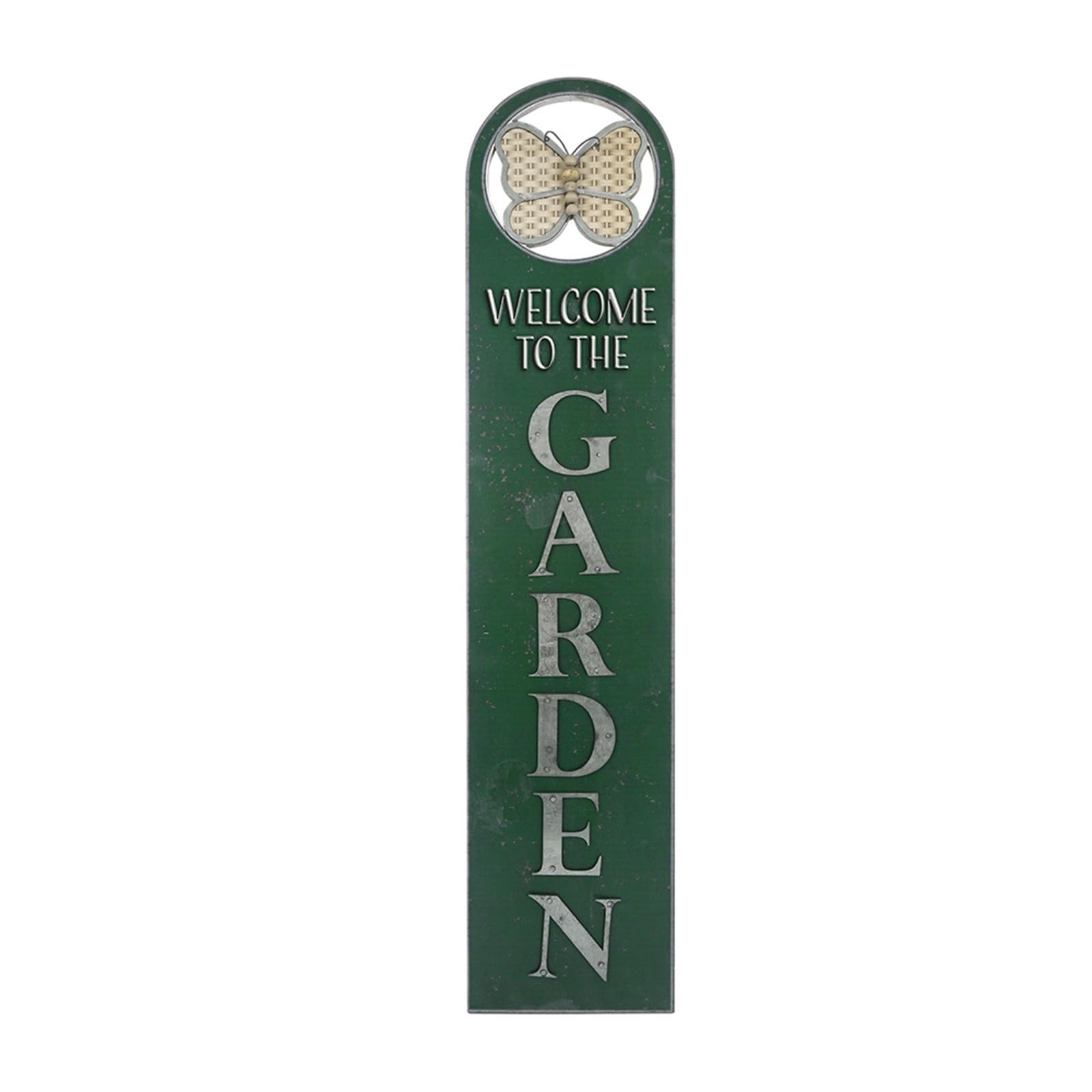 Vertikales schild aus mit Schmetterling Verzierung Willkommensschild mit Erhabenen Buchstaben Und Antikem Finish für Haustür Gartenmauer Und Sitzbereich