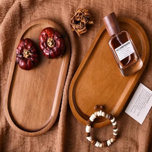 Image of Wooden Jewelry Tray, Oval Shape,L x B x H = 10 x 5 x 0.5 Inch Floral Design, Natural Wood Finish, Organizer for Rings, Necklaces, Earrings And Snacks Serving