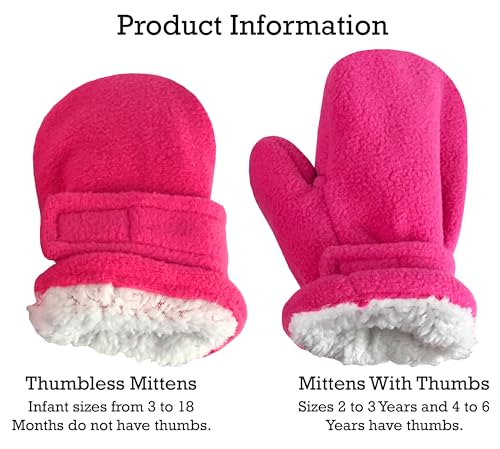 Image of N'Ice Caps Little Kids and Baby Easy-On Sherpa Lined Fleece Mittens - 2 Pair Pack
