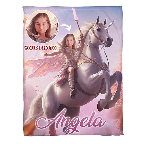 Zocoshi Personalized Princess Blanket - Kids Unicorn Design, Custom Photo Gift with Monogram, Cozy Keepsake for Baby Girl, Soft Plush Throw, Perfect Birthday Baby Shower Present