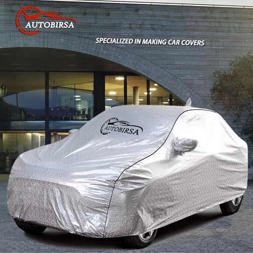 Image of Waterproof Car Body Cover for Jeep Compass with Mirror and Antenna Pocket and Soft Cotton Lining (4 Side Elastic Triple Stitched & Metallic Silver with Black Piping Style)