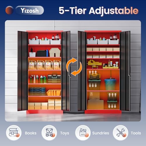 Image of Yizosh Metal Storage Cabinet with Lock Doors and 5 Adjustable Shelves,- 72 inch Garage Storage Cabinet for Home,Office,Garage,School