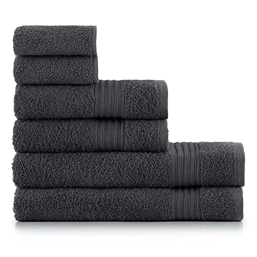 nottoc Handtücher Set - Anthrazit Grau Dunkelgrau / 2 x Badetücher 70x140 + 2 x Handtücher 50x90 + 2 x Gästetücher 30x50 - Handtuch 100% Baumwolle, Frottee, Weich und Saugstark - 6 Teilig Cover