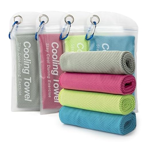 LONGKING 4-Piece Cooling Towel, Cooling Towel Set, Cooling Towel for Gym, Yoga, Hiking, Marathon, Sports, 100 x 30 cm (Blue, Grey, Green, Pink)