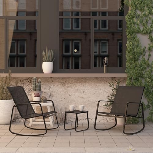 Ainfox 3 Piece Patio Outdoor Furniture Set, Textilene Fabric Patio Conversation Bistro Set with Rocking Bistro Chairs and Table, Small Patio Furniture Set for Backyard, Lawn, Garden, Poolside - Image 9