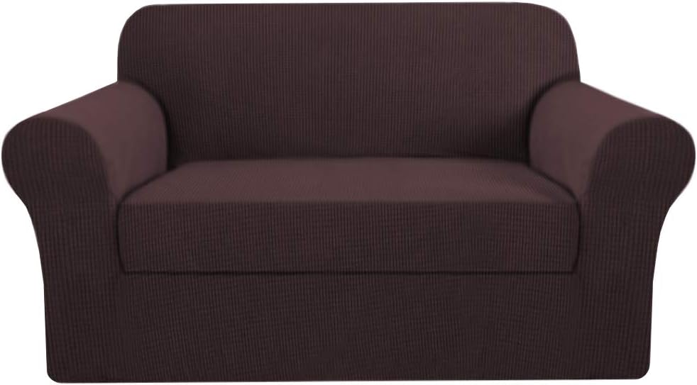 H.VERSAILTEX2 Separate Pieces Stretching Loveseat Slipcover/Furniture Cover Loveseat, Thick and Durable Jacquard Loveseat Covers Suit for T Cushion/Box Cushion, Easy to Put on (Loveseat, Brown)