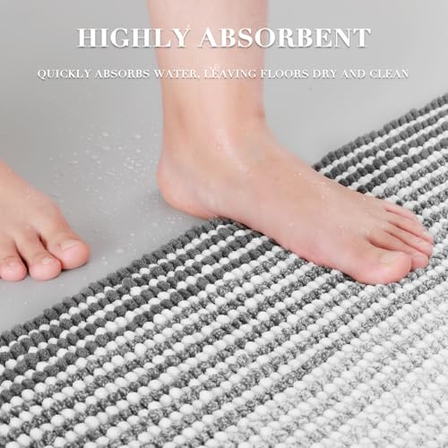 BSICPRO Bathroom Rugs and Mats Sets, 2 Piece Thick Absorbent Chenille Non Slip, Soft Shaggy Floor Mats, Machine Washable (20" x 47" Plus 16" x 24", Gray) - Thumbnail 5