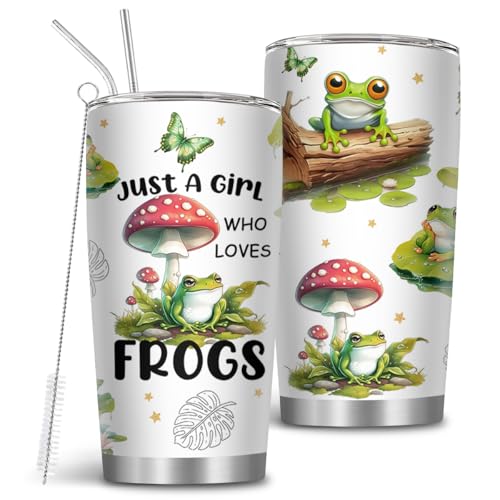 20oz Just a Girl Who Loves Frogs Tumbler with Brush & Straw for Women