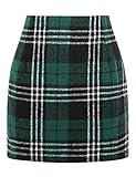 IDEALSANXUN Fall Winter Plaid Mini Skirts for Womens 2026 High Waist Bodycon Wool Pencil Skirts(Green 01, L)