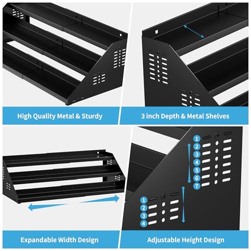 BOIVSHI Wide Extendable Spice Rack Standing, Black Kitchen Shelf for Inside Cupboard Organisation, Spice Cabinet for the Kitchen, No Drill - Image 6