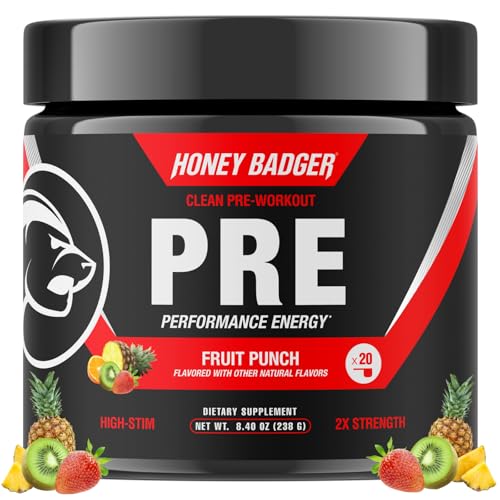 Honey Badger Pre Workout Powder Keto Vegan Preworkout for Men & Women Beta Alanine & Caffeine Sugar Free Natural Energy Supplement Fruit Punch (High-Stim)