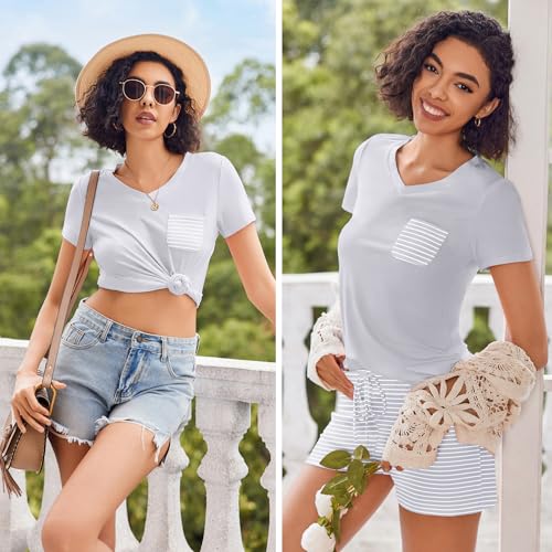 Image of Ekouaer Womens Pajama Sets Short Sleeve Pajamas for Women Sets Soft Lounge Sets Casual V Neck Sleepwear PJS