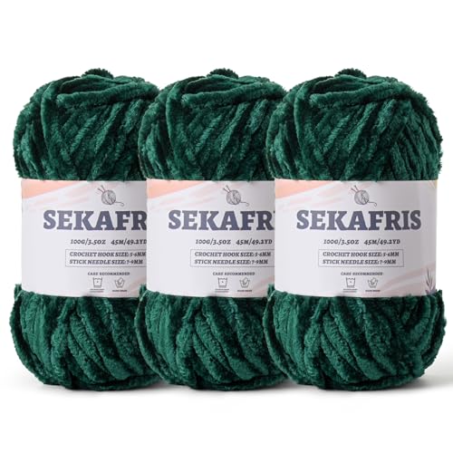 Sekafris Chenille Velvet Soft Yarn Dark Green 3 Pack