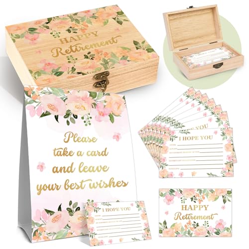 Pink Rose Happy Retirement Box for Card, Rose Happy Retirement Party Wishes Cards & Box, 50 Double...