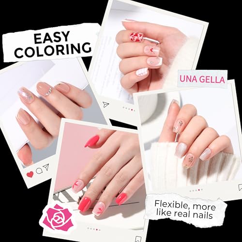 Image of UNA GELLA Short Square & Squoval Nail Tips 216pcs Pre-Etched Short Square Round Oval Press on Nails Squoval Clear Acrylic Fake Full Cover Gel Nails Tips for Nail Extensions Home DIY Salon 12 Sizes