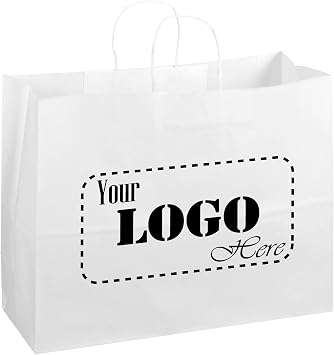 Flexicore Packaging 16"x6"x12" | 10 to 1,000 Pcs - White Kraft Paper Bags, Shopping, Merchandise, Party, Gift Bags, Custom Printed-White