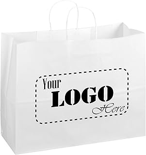 Flexicore Packaging 16"x6"x12" | 10 to 1,000 Pcs - White Kraft Paper Bags, Shopping, Merchandise, Party, Gift Bags, (Custom Printed-White)